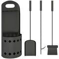 4 Piece Metal Fireplace Tool Set With Ash Bucket Ideal For Fireside Use Black