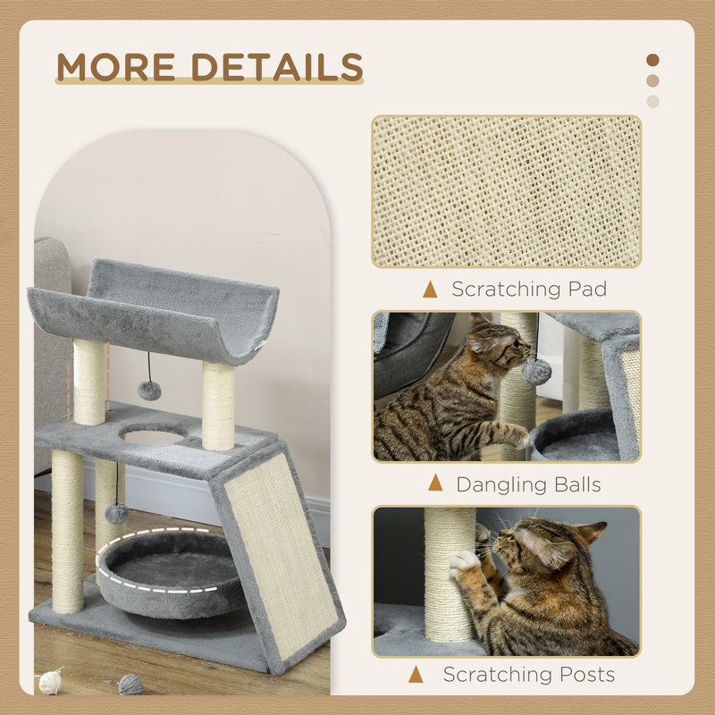 Tall Cat Tree Tower with Scratching Posts Bed Perch and Toy for Indoor Cats Light Grey