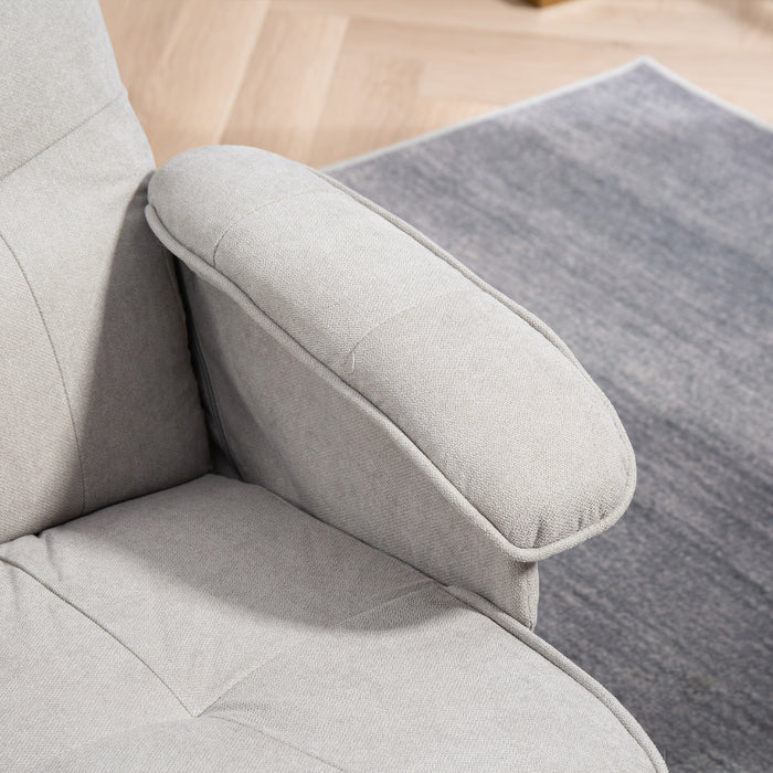 Light Grey Linen Swivel Recliner Chair with Footstool and Wooden Base for Living Room by HOMCOM
