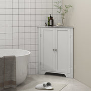 Corner Bathroom Storage Cabinet with Adjustable Shelf and Recessed Door Free Standing White