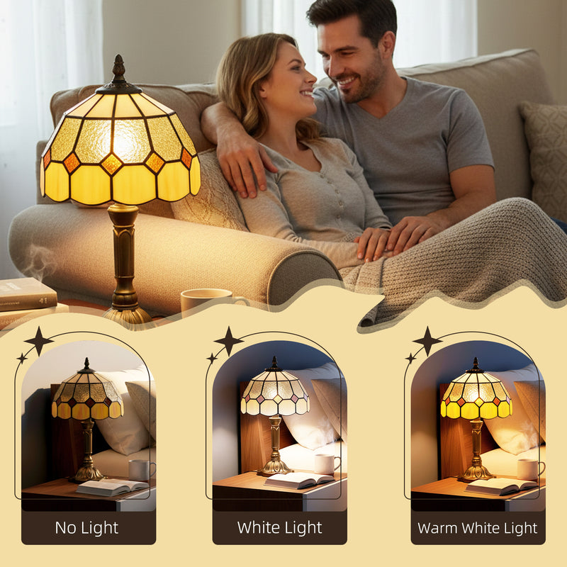 Tiffany Style Stained Glass Table Lamp - Handmade Glass Table Lamp with Art Deco Design for Living Room White & Orange