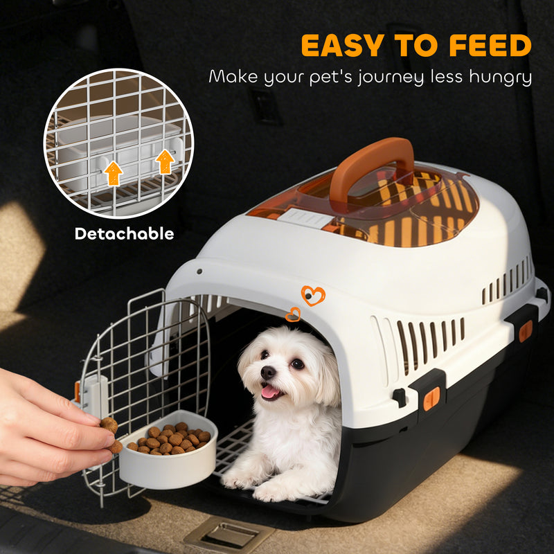 Hard-Sided Pet Carrier for Safe Vet Visits and Travel with Triple Lock and Top Window Cream