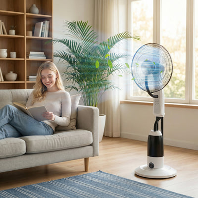 Standing Fan with Misting System for Cool and Comfortable Home Use White AOSOM