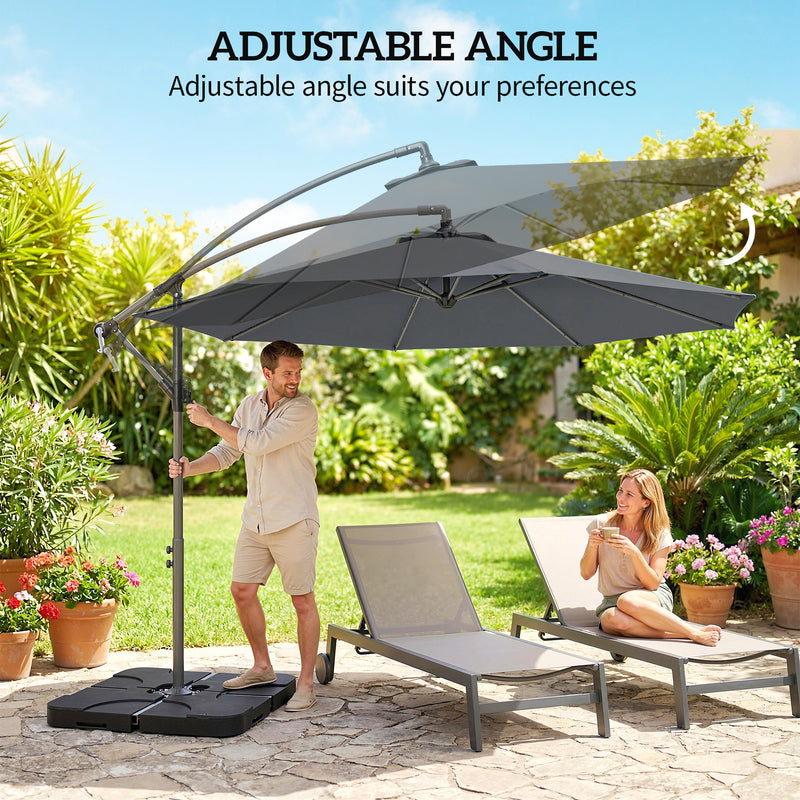 Cantilever Garden Parasol with Base - Overhanging Shade and Adjustable Canopy Dark Grey