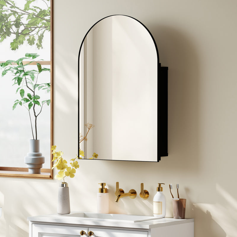 Bathroom Wall Cabinet with Mirror and Shelves Fully Assembled Space Saving Black AOSOM