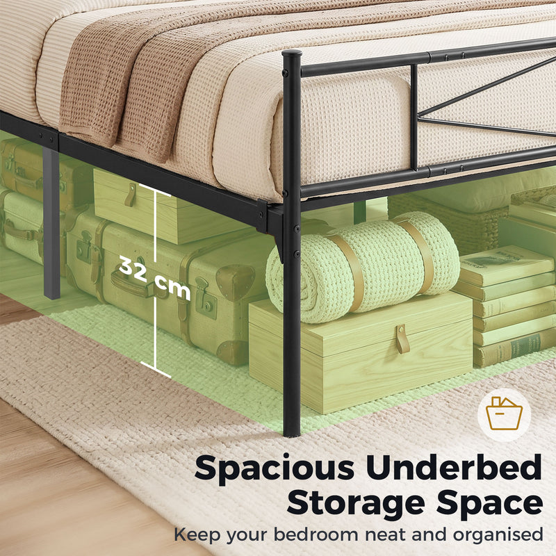 King Size Metal Bed Frame with Under Bed Storage and Stable Support Black