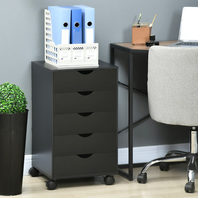 5 Drawer Mobile Filing Cabinet With Wheels For Home Office Organisation Black