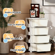 Four Tier Kids Storage Unit With Removable Drawers Perfect For Toys And Books White
