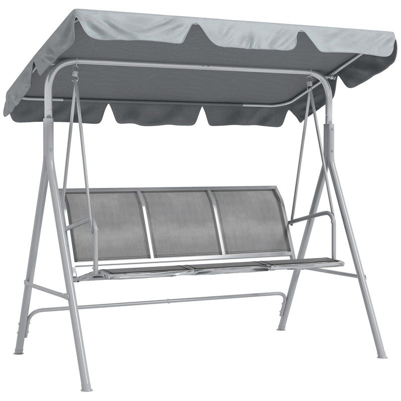 Light Grey 3 Seater Metal Garden Swing Chair With Canopy For Patio Relaxation Outsunny