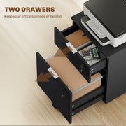 Lockable Two Drawer Filing Cabinet With Smooth Gliding Drawers For Office Use Black AOSOM