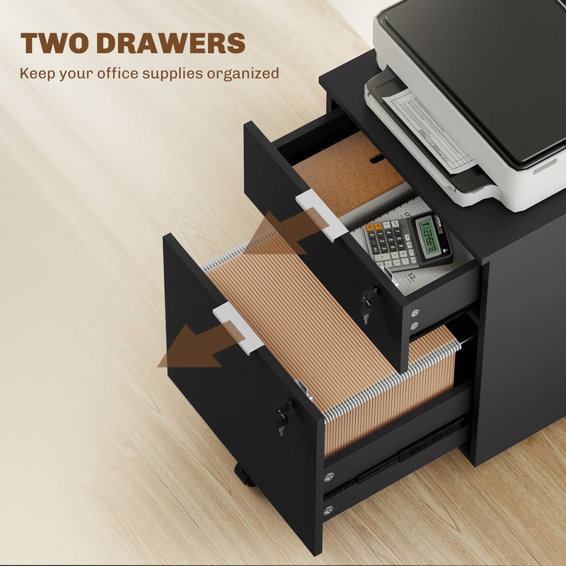 Lockable Two Drawer Filing Cabinet With Smooth Gliding Drawers For Office Use Black AOSOM