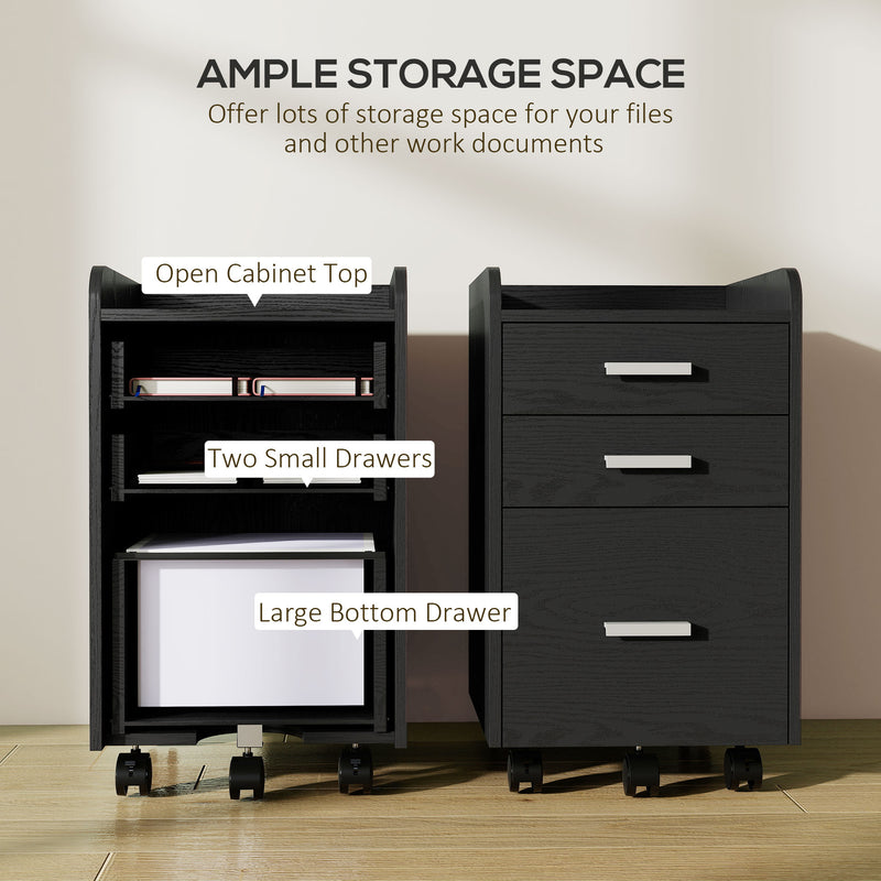 Mobile 3 Drawer Rolling Office Filing Cabinet With Edged Top For A4 And Letter Files, 39W x 40D x 65Hcm