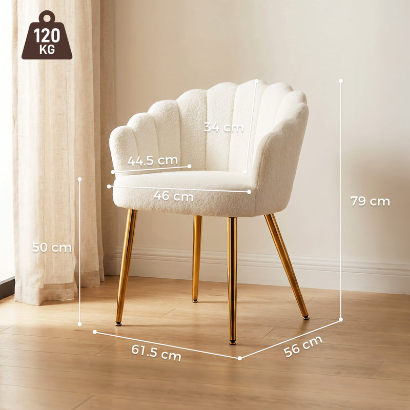 Bedroom Accent Chair with Soft Faux Lamb Wool and Supportive Back for Relaxing Cream