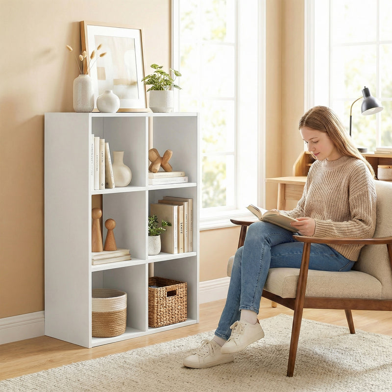 Storage Shelf with 6 Open Compartments for Organising Books and Toys White Wood Effect AOSOM