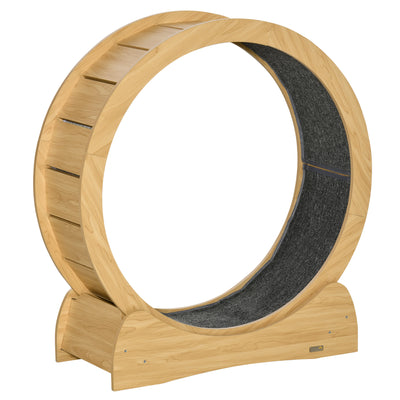 Wooden Cat Running Wheel with Brake 30 Inch Natural Wood Finish by PawHut