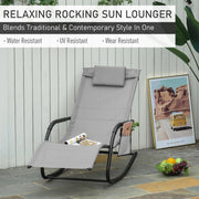 2 Piece Outdoor Rocking Chair Set with Headrest and Side Storage for Garden Grey AOSOM
