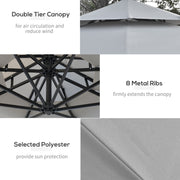 Light Grey 3m Cantilever Garden Parasol With Solar LED Lights And Double Roof Shade