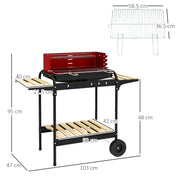 Red Charcoal BBQ Grill with Adjustable Grate Height for Outdoor Cooking
