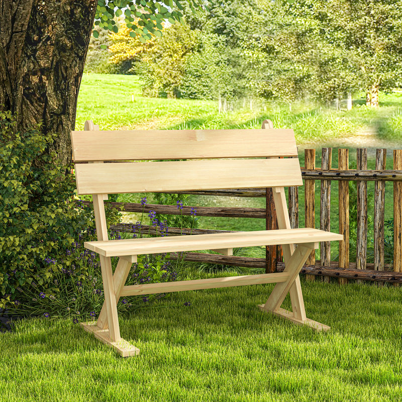 2 Seater Wooden Garden Bench Fir Wood Loveseat with Slatted Seat and Sloping Back by Outsunny