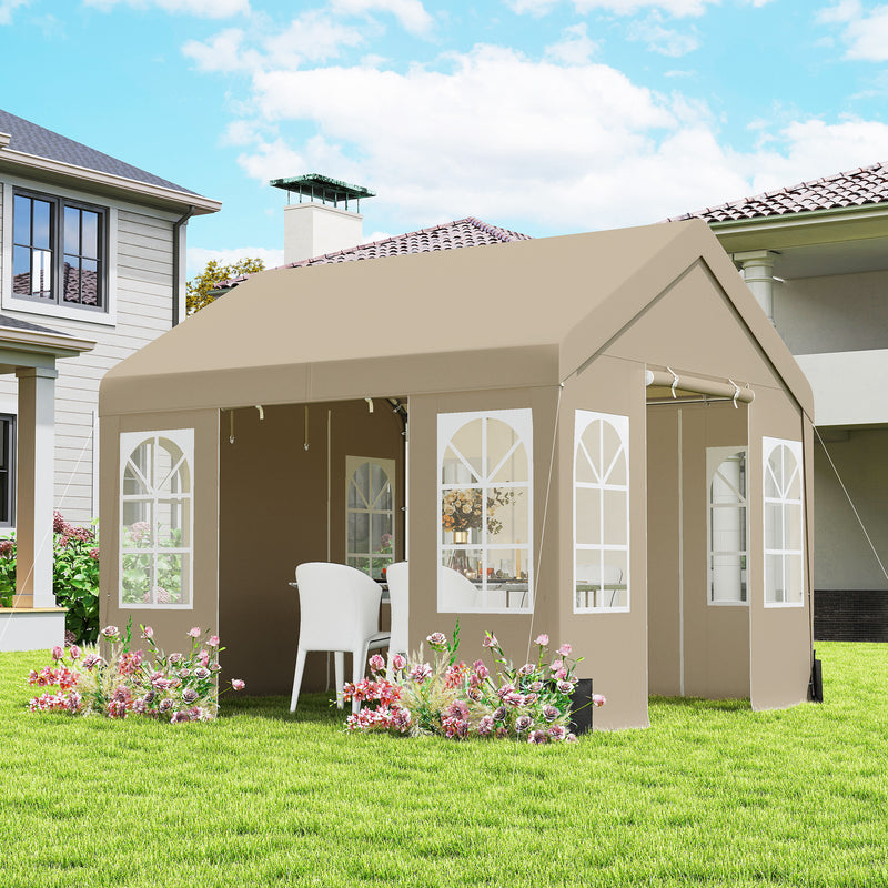 3x3m Gazebo Marquee for All Weather Outdoor Gatherings with Windows and Zipped Doors, Beige
