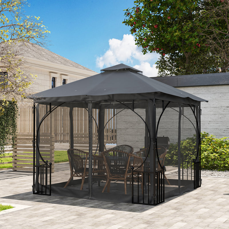 Dark Grey 3 x 3m Garden Gazebo Outdoor Canopy with Netting and Metal Frame by Outsunny