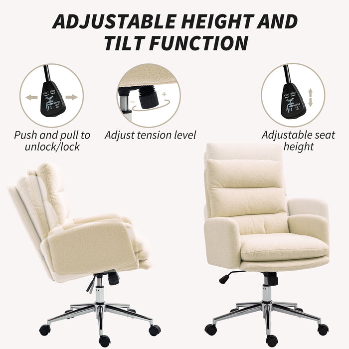 Cream White Sherpa Fleece Swivel Office Chair with Adjustable Height 91-99 cm by HOMCOM