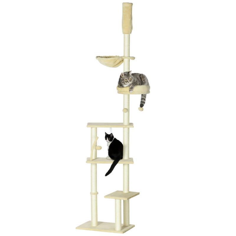 Adjustable 6 Tier Cat Climbing Tower With Hammock And Scratching Posts For Indoor Use Beige