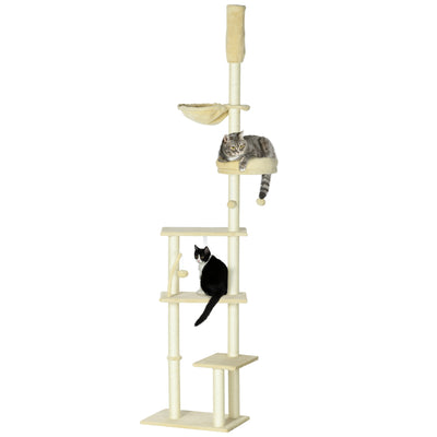 Adjustable 6 Tier Cat Climbing Tower With Hammock And Scratching Posts For Indoor Use Beige