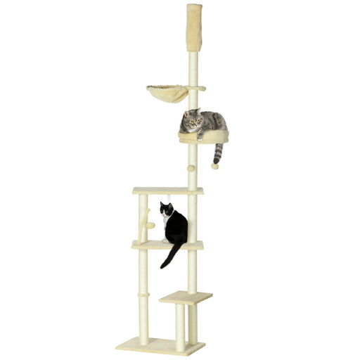 Adjustable 6 Tier Cat Climbing Tower With Hammock And Scratching Posts For Indoor Use Beige