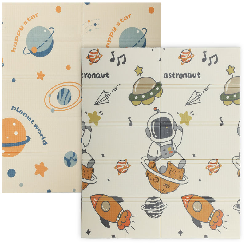 Foldable Double Sided Baby Play Mat for Indoor and Outdoor Use Water Resistant Blue AOSOM