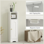 Slim Bathroom Storage Cabinet with Toilet Roll Holder and Shelves for Tight Spaces, White