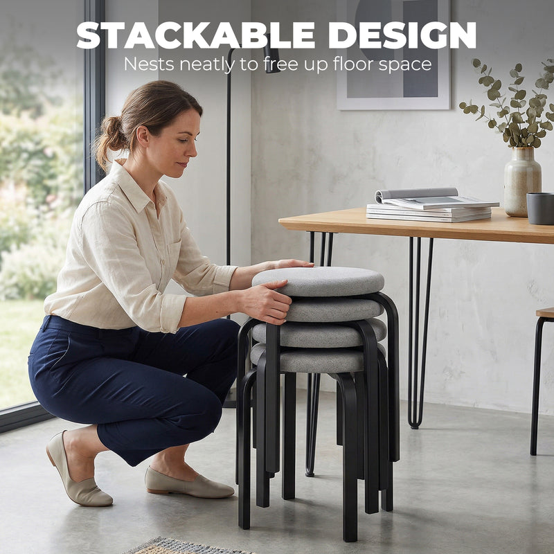Stackable Stools Set of 4 for Extra Seating and Easy Storage Grey Black