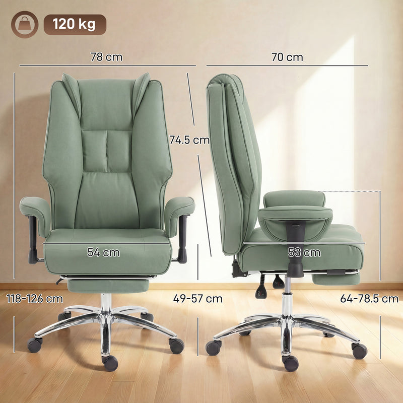 Ergonomic Office Chair with Reclining Footrest for All Day Comfort and Pet Friendly Faux Leather Green Homcom