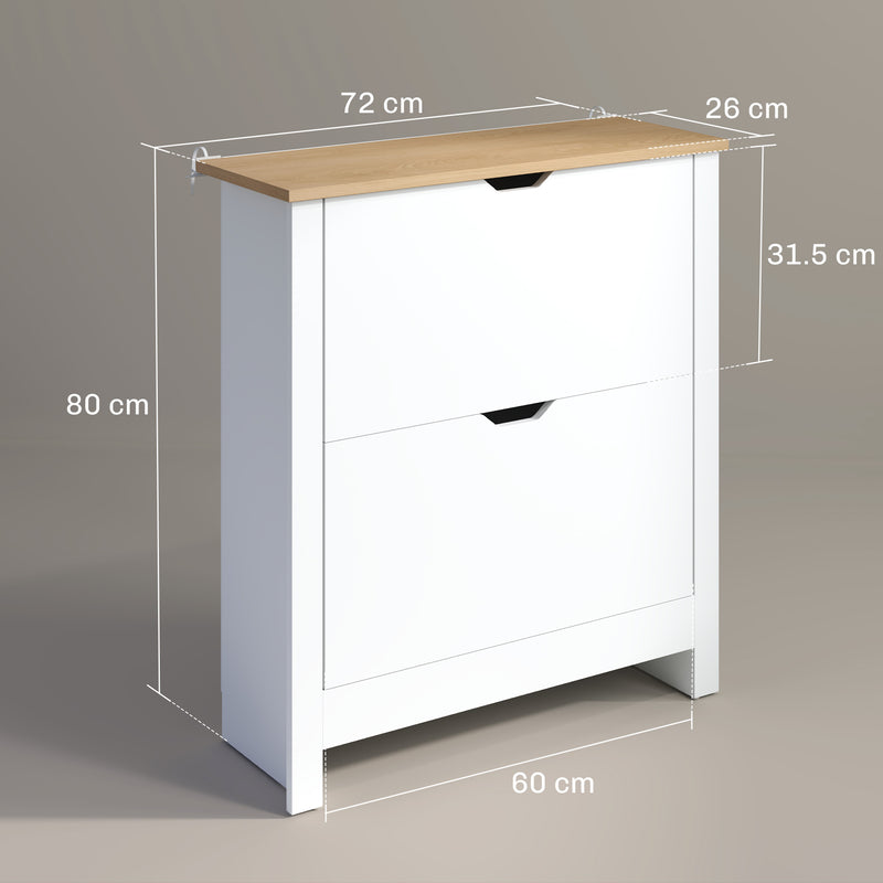 Slim White High Gloss Shoe Cabinet with 2 Flip Drawers and Adjustable Shelves for 12 Pairs by HOMCOM