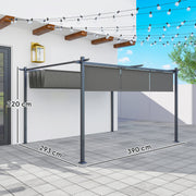 Grey 3 x 4m Metal Pergola with Retractable Canopy and UPF30+ Roller Shade by Outsunny
