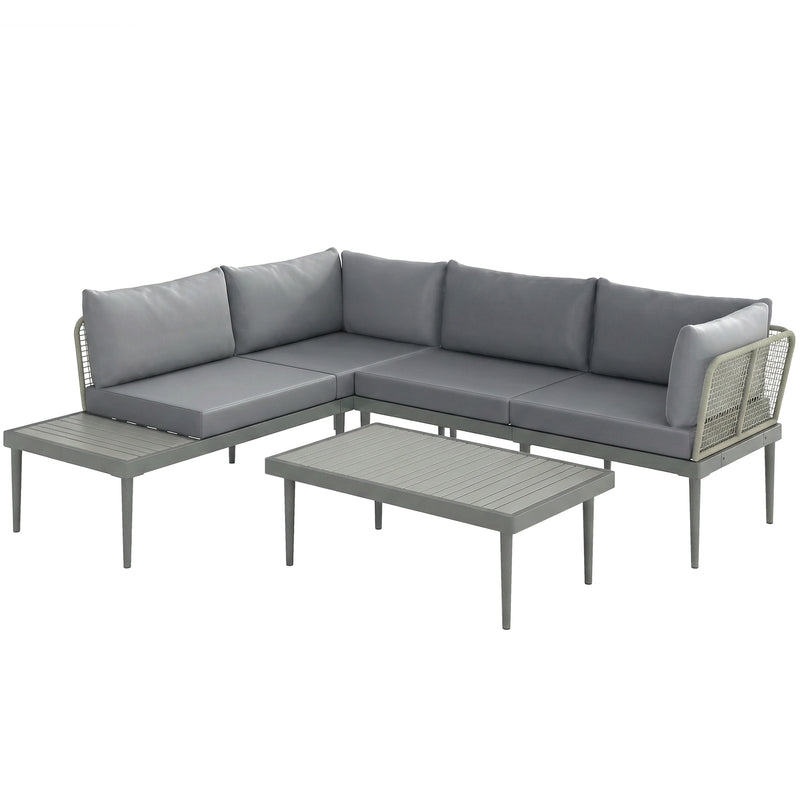 3 Piece Garden Furniture Set with Wide Cushioned Seats and Coffee Table Grey Outsunny