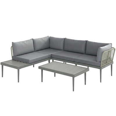3 Piece Garden Furniture Set with Wide Cushioned Seats and Coffee Table Grey Outsunny