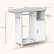 Rolling Ironing Board Cabinet with Storage and Lockable Wheels for Home Use White AOSOM