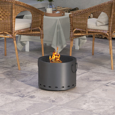 Smokeless Fire Pit 38cm Portable Wood Burning Stove With Spark Screen and Poker by Outsunny