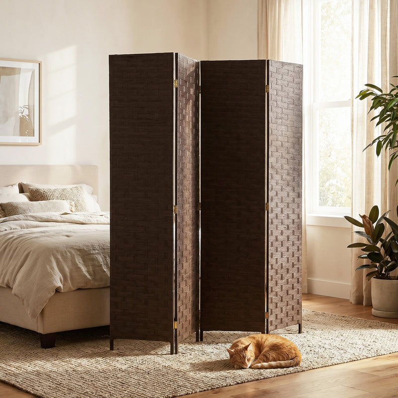 Folding Room Divider with 4 Panels for Instant Privacy and Flexible Space Dark Brown