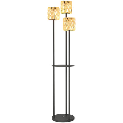 Boho Rattan Floor Lamp with Shelf 3 Light Solar Powered Waterproof IP44 by Outsunny