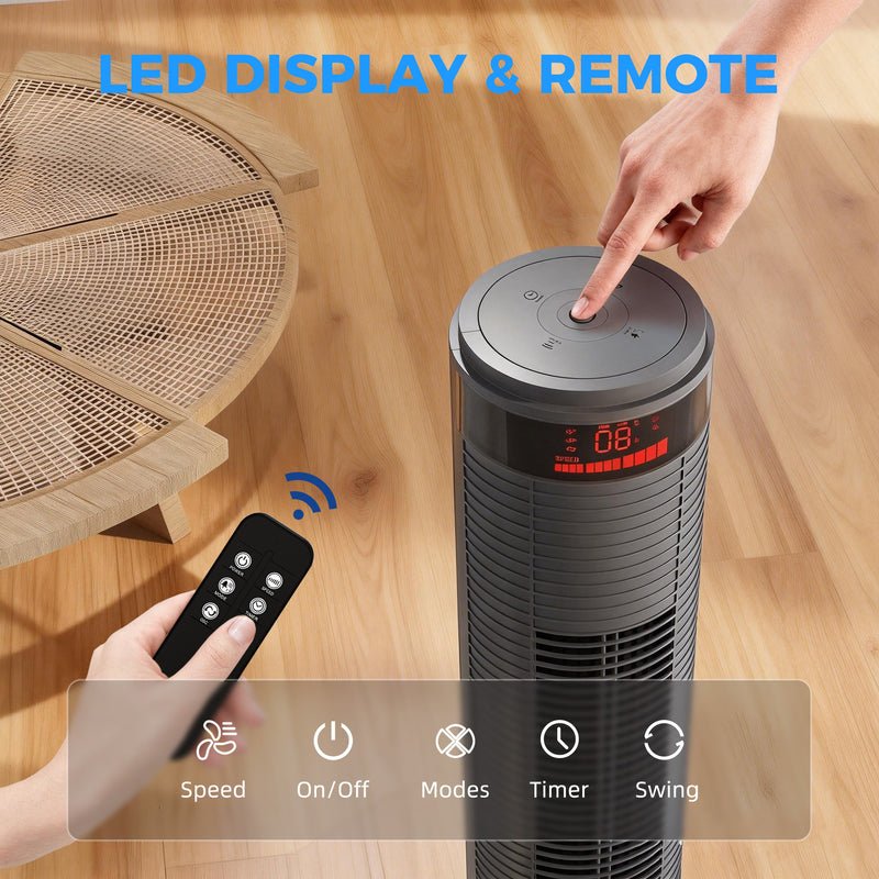 Tower Fan with Remote Control and Oscillation for Cooling Small Spaces Grey AOSOM