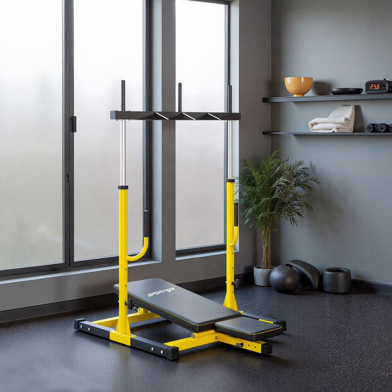 Vertical Leg Press Machine with Adjustable Positions for Strength Training Yellow AOSOM