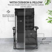 2 Piece Zero Gravity Reclining Sun Loungers With Cushions For Garden Relaxation Black AOSOM