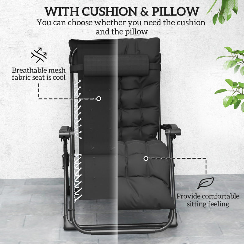 2 Piece Zero Gravity Reclining Sun Loungers With Cushions For Garden Relaxation Black AOSOM