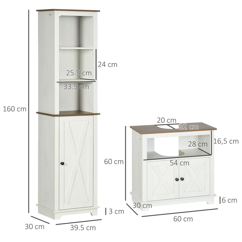 2 Piece Bathroom Furniture Set Tall Cabinet and Under Sink Cupboard Ash Wood Effect by kleankin AOSOM