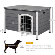 Wooden Dog House with Removable Base Wire Door and Lift-Up Roof for Small Dogs Dark Grey by PawHut