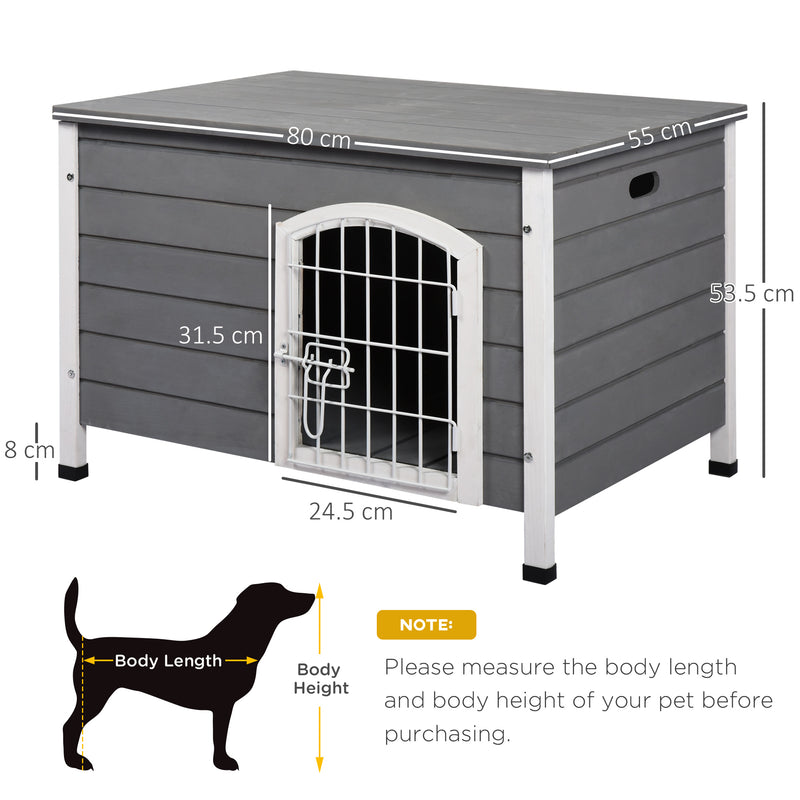 Wooden Dog House with Removable Base Wire Door and Lift-Up Roof for Small Dogs Dark Grey by PawHut