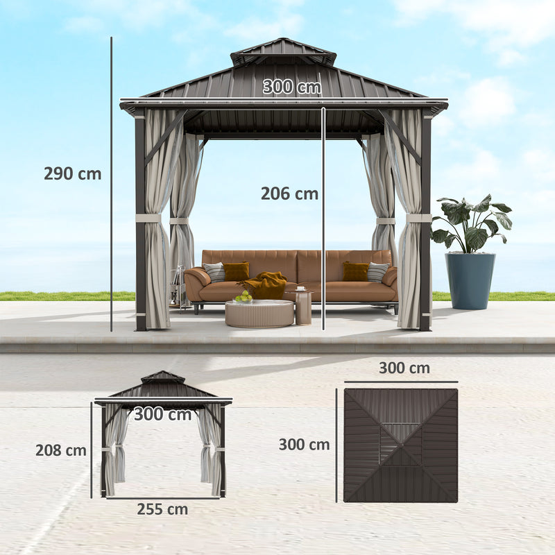 3 x 3m Hardtop Gazebo with Double Metal Roof and Waterproof Canopy by Outsunny