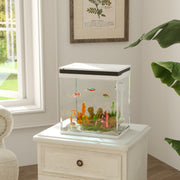 14L Glass Fish Tank with Filter System LED Lights and Water Pump White by PawHut AOSOM